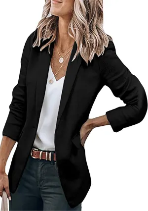 Women's Lapel Collar Open Front Jackets Long Sleeve Business Blazer Casual Work Office Outfit with Side Pocket