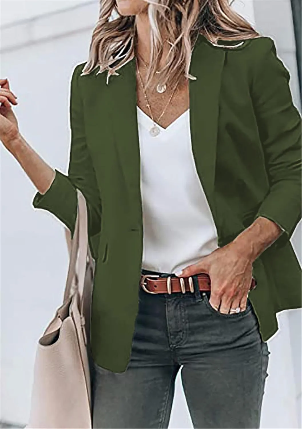 Women's Lapel Collar Open Front Jackets Long Sleeve Business Blazer Casual Work Office Outfit with Side Pocket