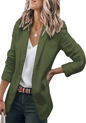 Women's Lapel Collar Open Front Jackets Long Sleeve Business Blazer Casual Work Office Outfit with Side Pocket