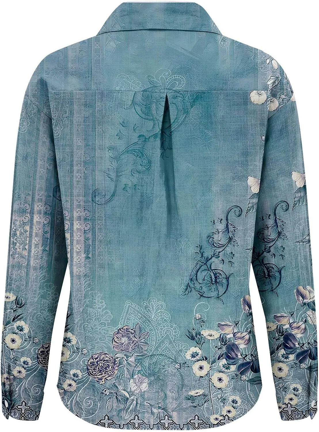 Womens Linen Button Down Shirts 2025 Floral Printed V Neck Long Sleeve Blouse Collared Boho Shirt Tops with Pocket