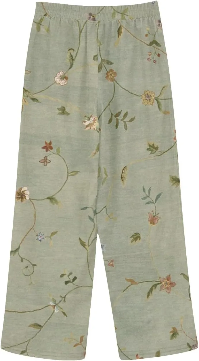 Women's Linen Capri Pants Striped Elastic Waistband High Waistband Pocket Pants Side Nine Lightweight Loose Trousers