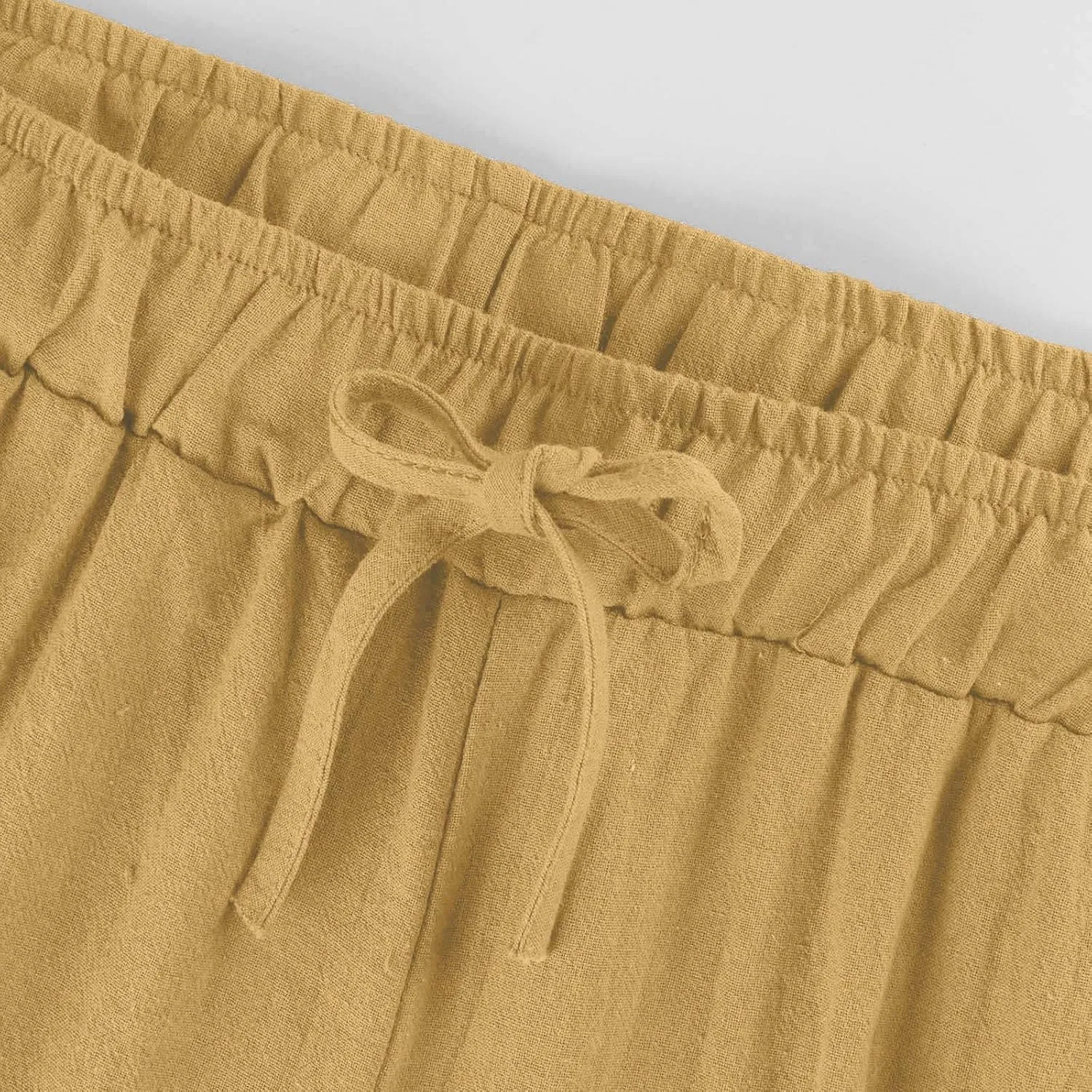 Womens Linen Pants Casual Lightweight Drawstring Elastic Waist Pants Summer Loose Straight Leg Trousers