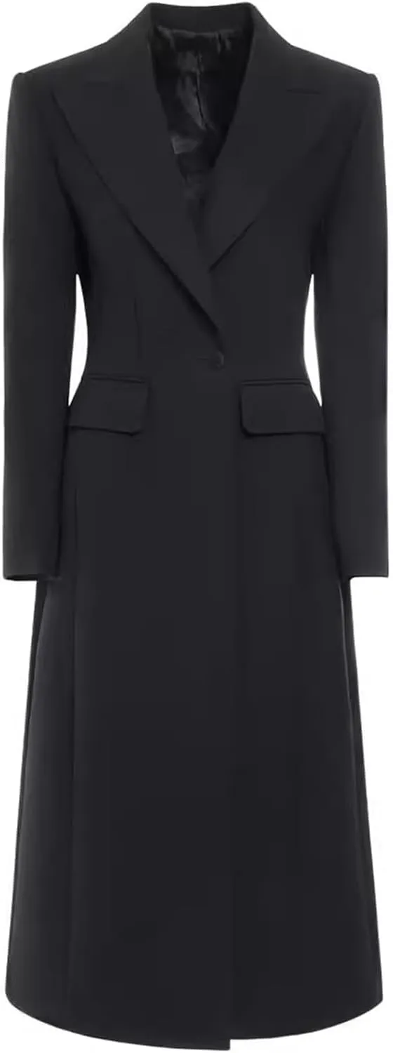 Womens Long Blazers, Slim Lady Skirt Style Women's One Button Mid-Length Coat, Business Jackets Streetwear