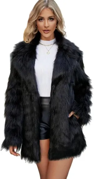 Womens Long Faux Fur Coat Loose Winter Jackets Trendy Luxury Trench Coat Open Front Lapel Outerwear