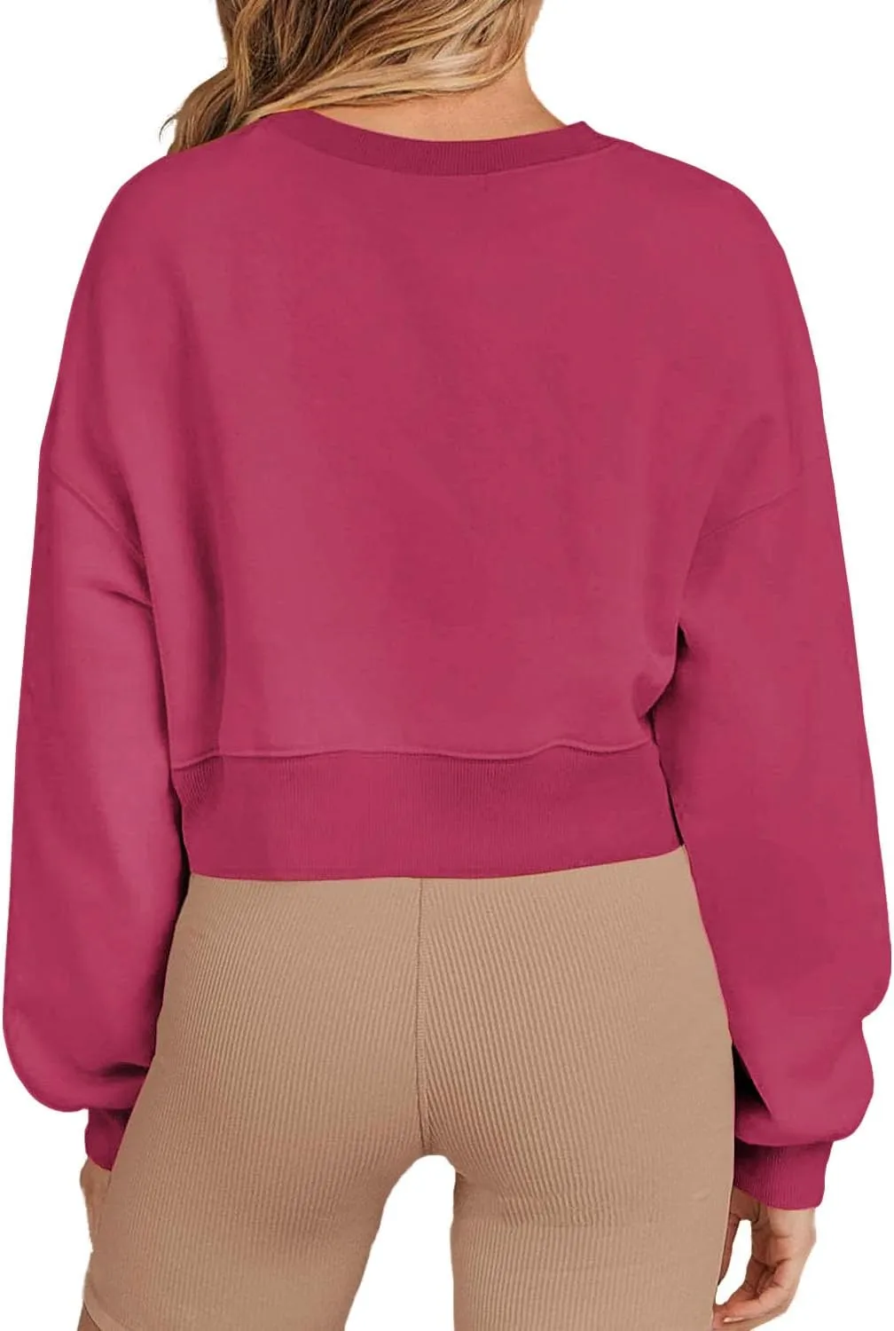 Women's Long Sleeve Round Neck Cropped Sweatshirts Cute Loose Fit Pullover Tops