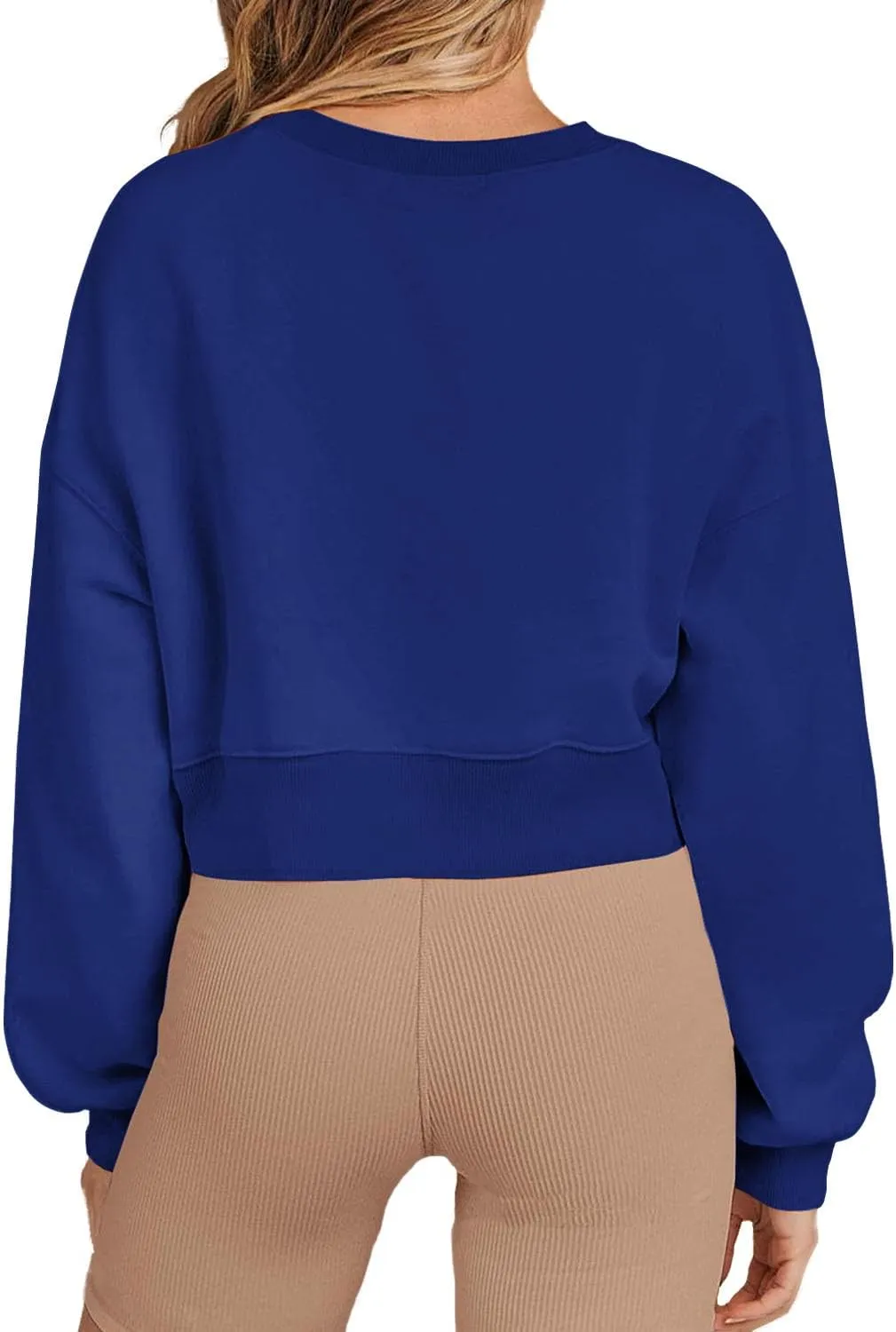 Women's Long Sleeve Round Neck Cropped Sweatshirts Cute Loose Fit Pullover Tops