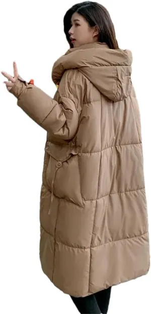 Womens Long Winter Jacket Down Cotton Coat Thick Warm Cotton Padded Coat Large Loose Puffer Parkas Hooded
