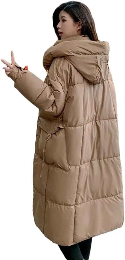 Womens Long Winter Jacket Down Cotton Coat Thick Warm Cotton Padded Coat Large Loose Puffer Parkas Hooded