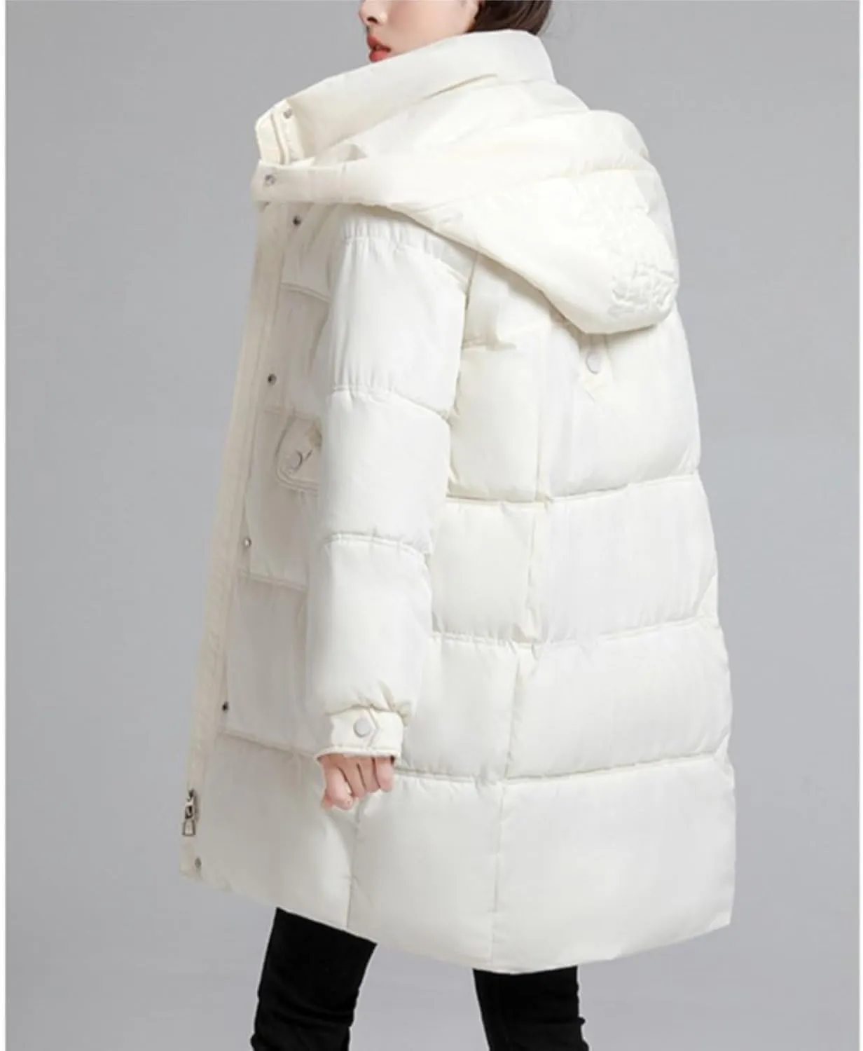 Women's Mid Length Puffer Coat Hooded Windproof Down Jacket Cotton-Padded Warm Winter Outwear