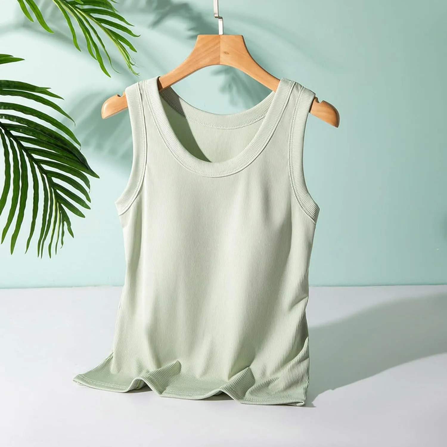 Womens Modal Built-in Bra Padded Camisole Solid Soft Yoga Tanks Tops Sleeveless Casual Comfy Workout Basic Yoga Vest