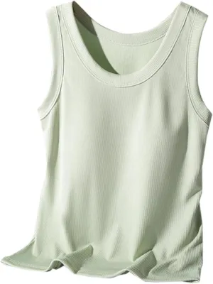 Womens Modal Built-in Bra Padded Camisole Solid Soft Yoga Tanks Tops Sleeveless Casual Comfy Workout Basic Yoga Vest