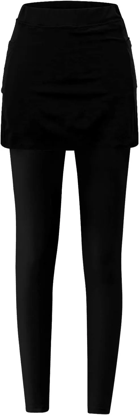 Women's Modern Skirted High Waisted Tennis Yoga Skorts with Pockets - White