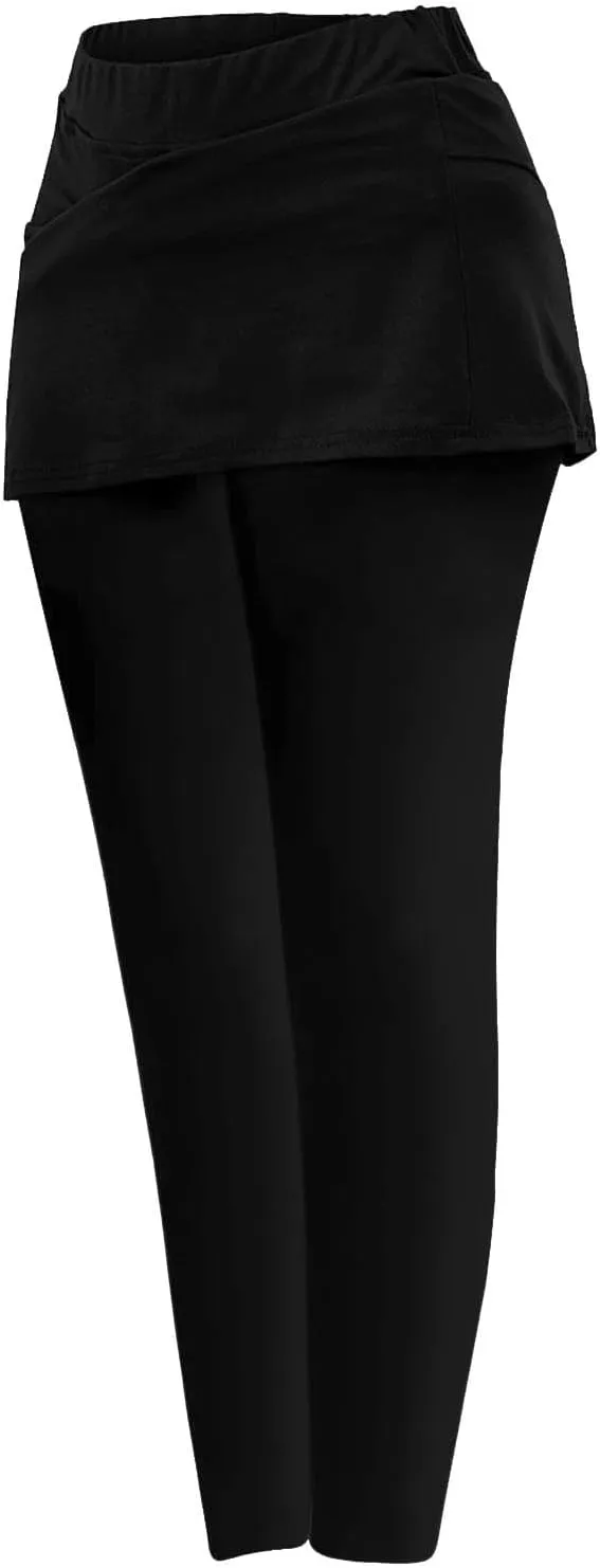 Women's Modern Skirted High Waisted Tennis Yoga Skorts with Pockets - White