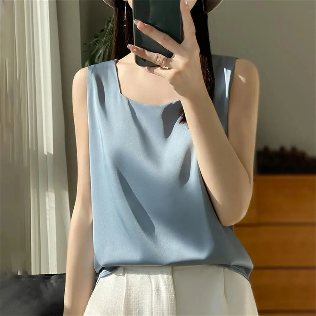 Women's Mulberry-Silk Vest Summer Sleeveless Silk Thin Loose V-Neck Tank Tops