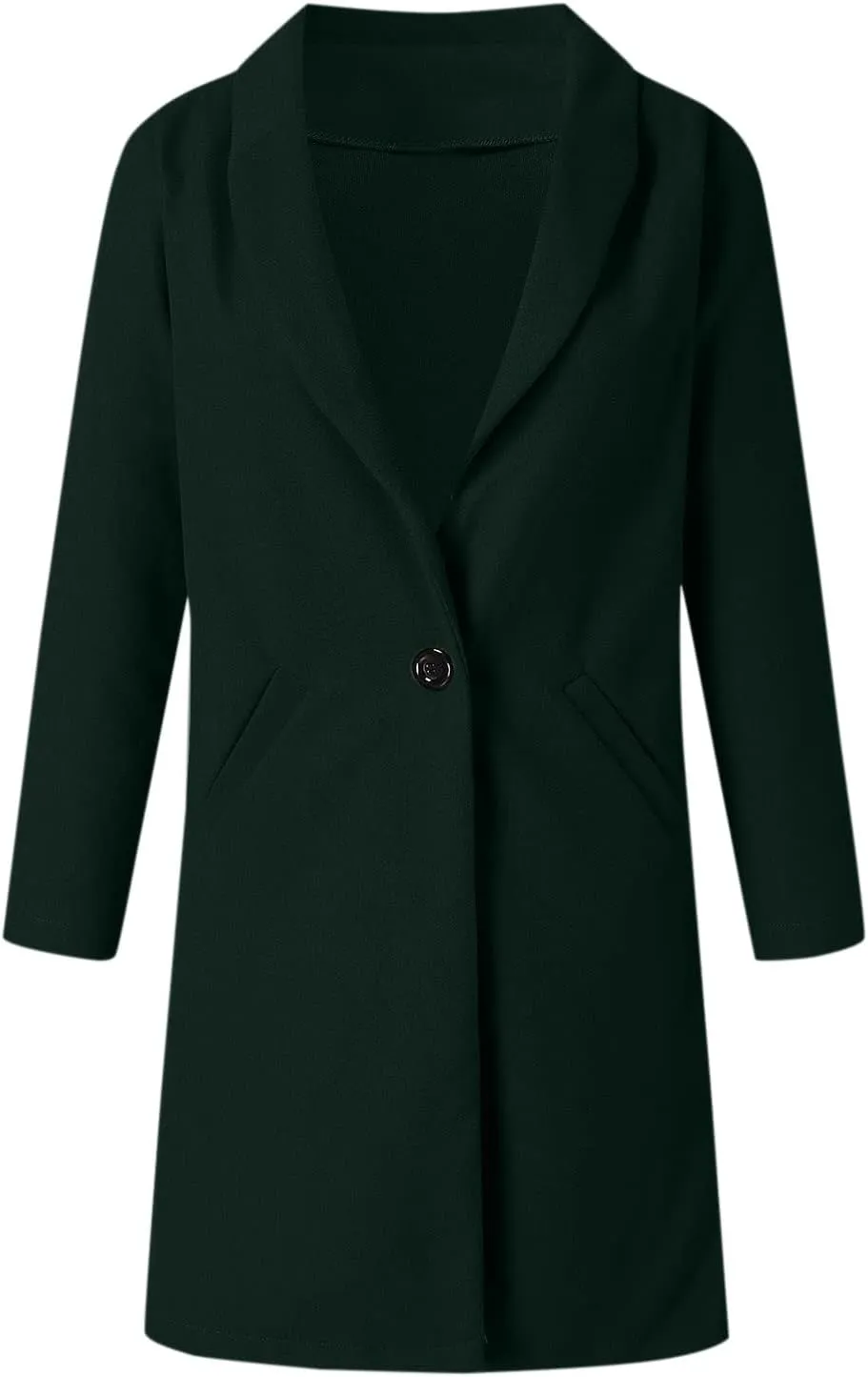 Womens Notch Lapel Cotton Blend Coat Winter Open Front Single Breasted Mid-Long Business Casual Blazers with Pockets
