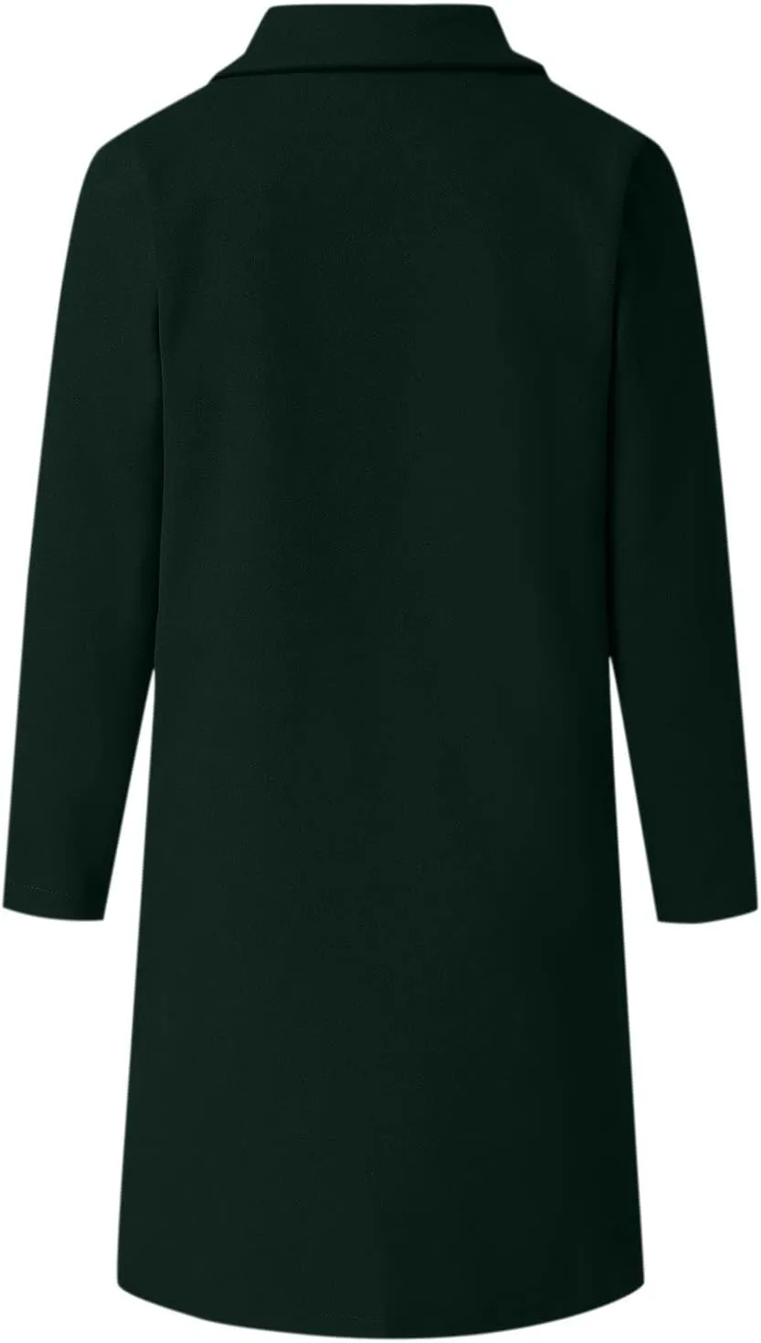 Womens Notch Lapel Cotton Blend Coat Winter Open Front Single Breasted Mid-Long Business Casual Blazers with Pockets