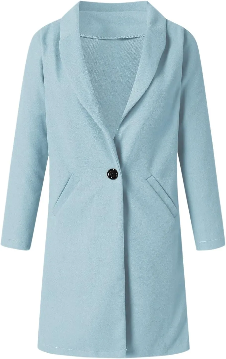 Womens Notch Lapel Cotton Blend Coat Winter Open Front Single Breasted Mid-Long Business Casual Blazers with Pockets