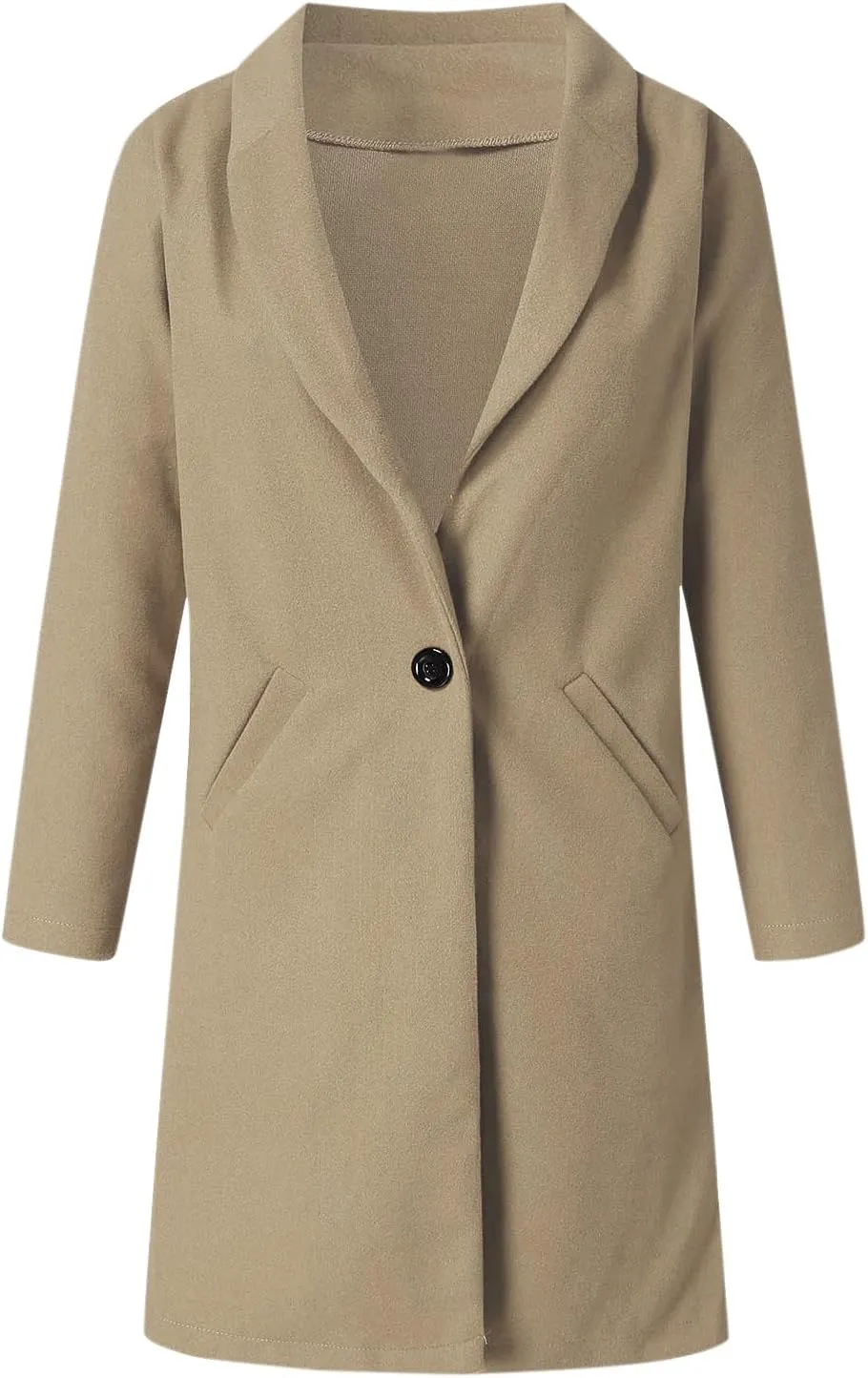 Womens Notch Lapel Cotton Blend Coat Winter Open Front Single Breasted Mid-Long Business Casual Blazers with Pockets