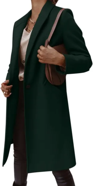 Womens Notch Lapel Cotton Blend Coat Winter Open Front Single Breasted Mid-Long Business Casual Blazers with Pockets