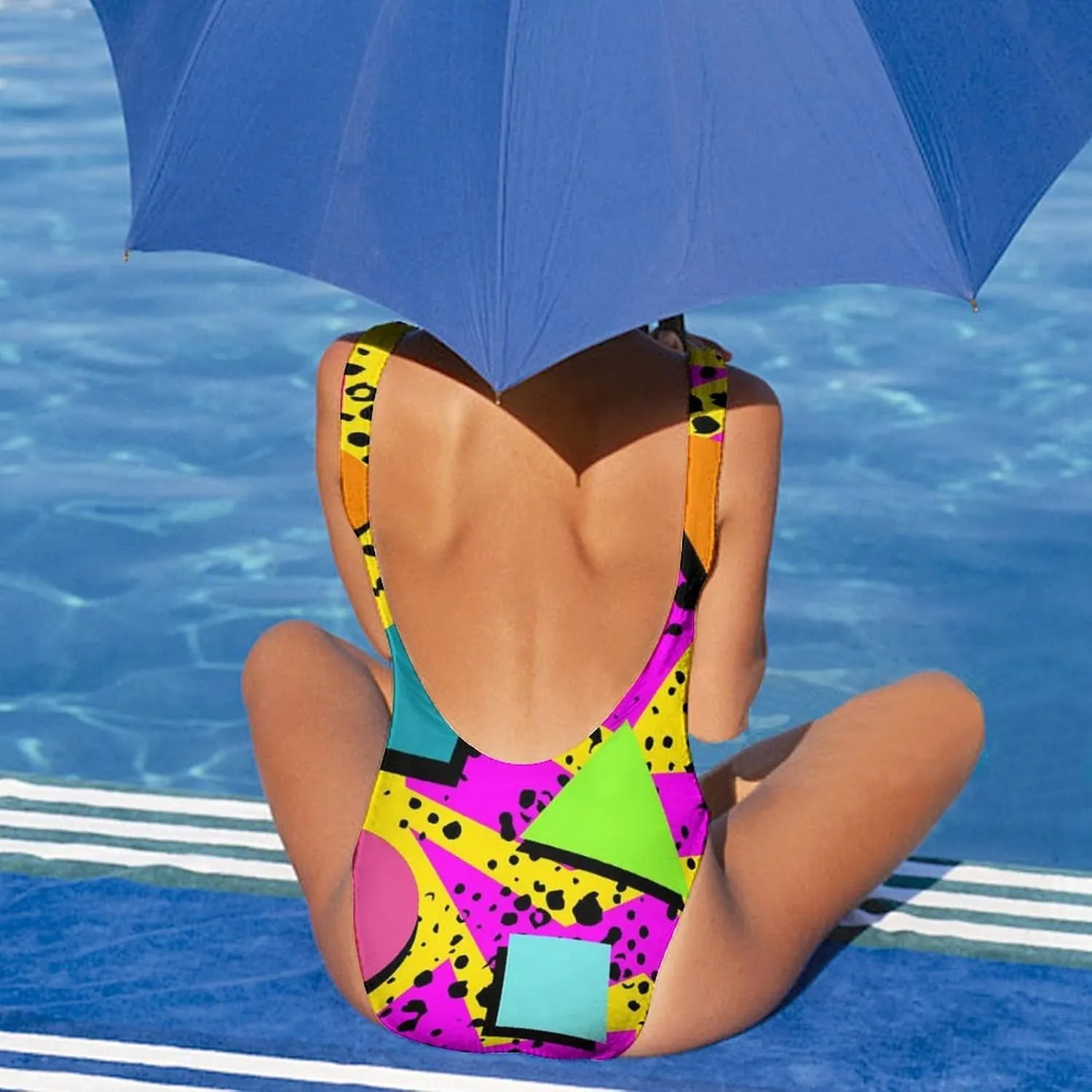 Women's One Piece Swimsuit Retro Athletic Training Swimwear Beachwear