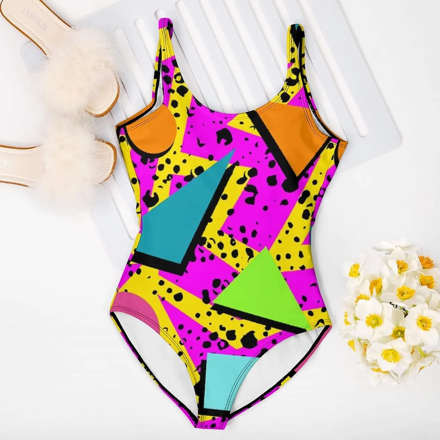 Women's One Piece Swimsuit Retro Athletic Training Swimwear Beachwear