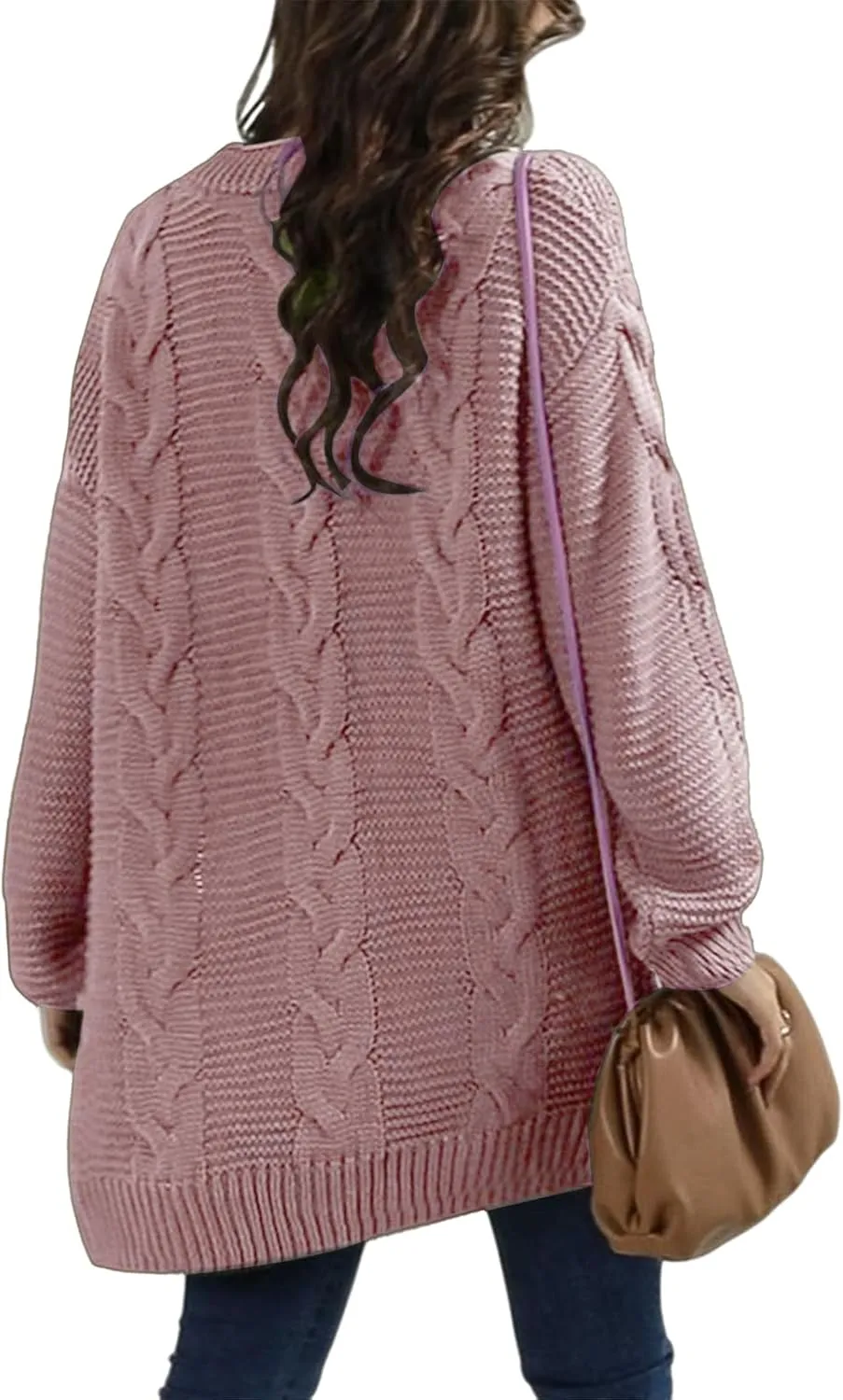 Womens Open Front Cardigan Sweaters Oversized Chunky Cable Knit Long Sleeve Cardigans Coats Outwear with Pockets