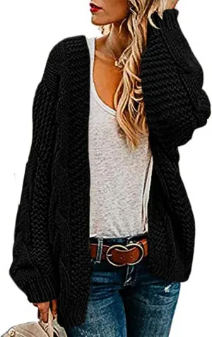 Womens Open Front Cardigan Sweaters Oversized Chunky Cable Knit Long Sleeve Cardigans Coats Outwear with Pockets