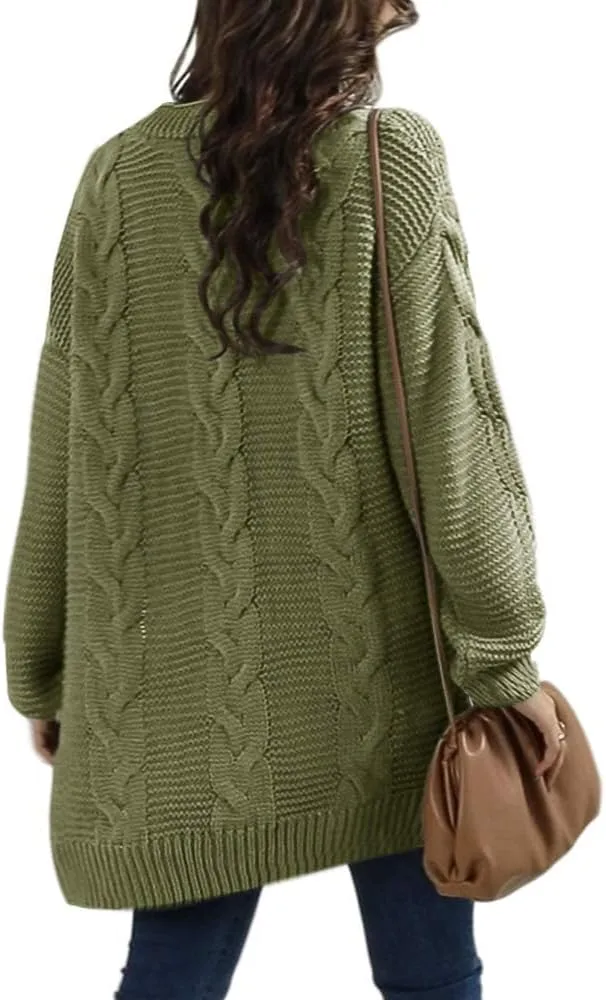 Womens Open Front Cardigan Sweaters Oversized Chunky Cable Knit Long Sleeve Cardigans Coats Outwear with Pockets