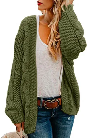Womens Open Front Cardigan Sweaters Oversized Chunky Cable Knit Long Sleeve Cardigans Coats Outwear with Pockets