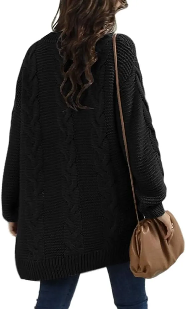 Womens Open Front Cardigan Sweaters Oversized Chunky Cable Knit Long Sleeve Cardigans Coats Outwear with Pockets