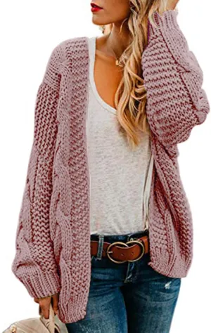 Womens Open Front Cardigan Sweaters Oversized Chunky Cable Knit Long Sleeve Cardigans Coats Outwear with Pockets