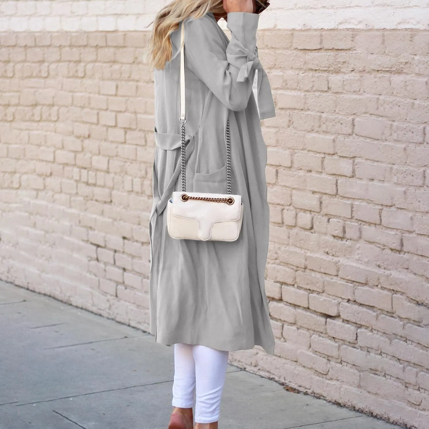 Women's Open Front Long Trench Coats Long Sleeve Slim Casual Pockted Windproof Overcoat with Belt Women Zip Down