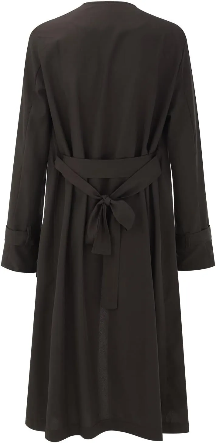 Women's Open Front Long Trench Coats Long Sleeve Slim Casual Pockted Windproof Overcoat with Belt Women Zip Down