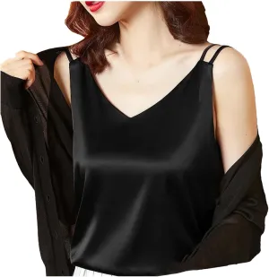 Women's Oversized Camisole Outside V-Neck With Sleeveless Vest Satin Bottom Tops