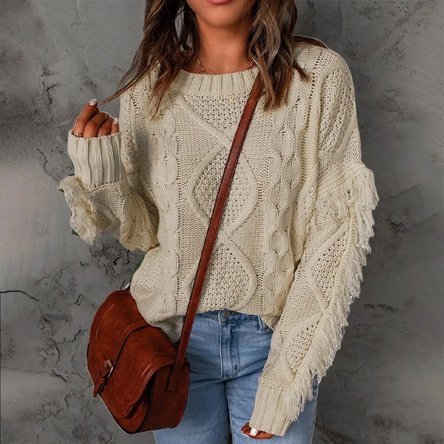 Womens Oversized Chunky Cable Knit Sweater 2024 Fall Long Sleeve Crewneck Pullover Sweaters Tops Winter Outfits