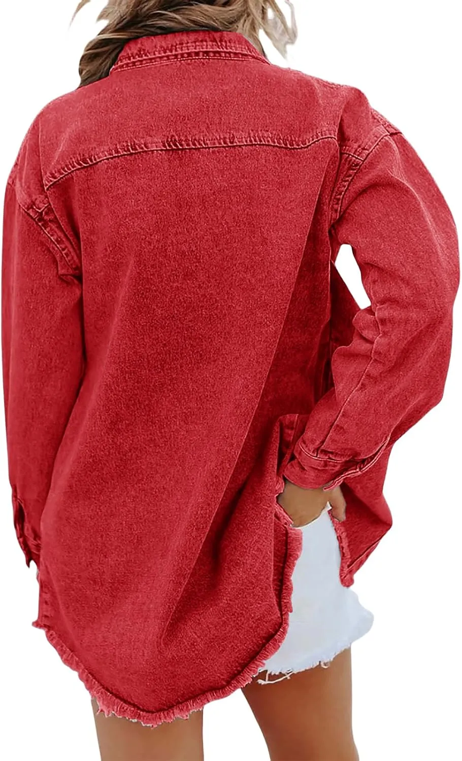 Women's Oversized Denim Jacket Lightweight Button Down Long Jean Jacket Casual Boyfriend Distresse Jacket Coats
