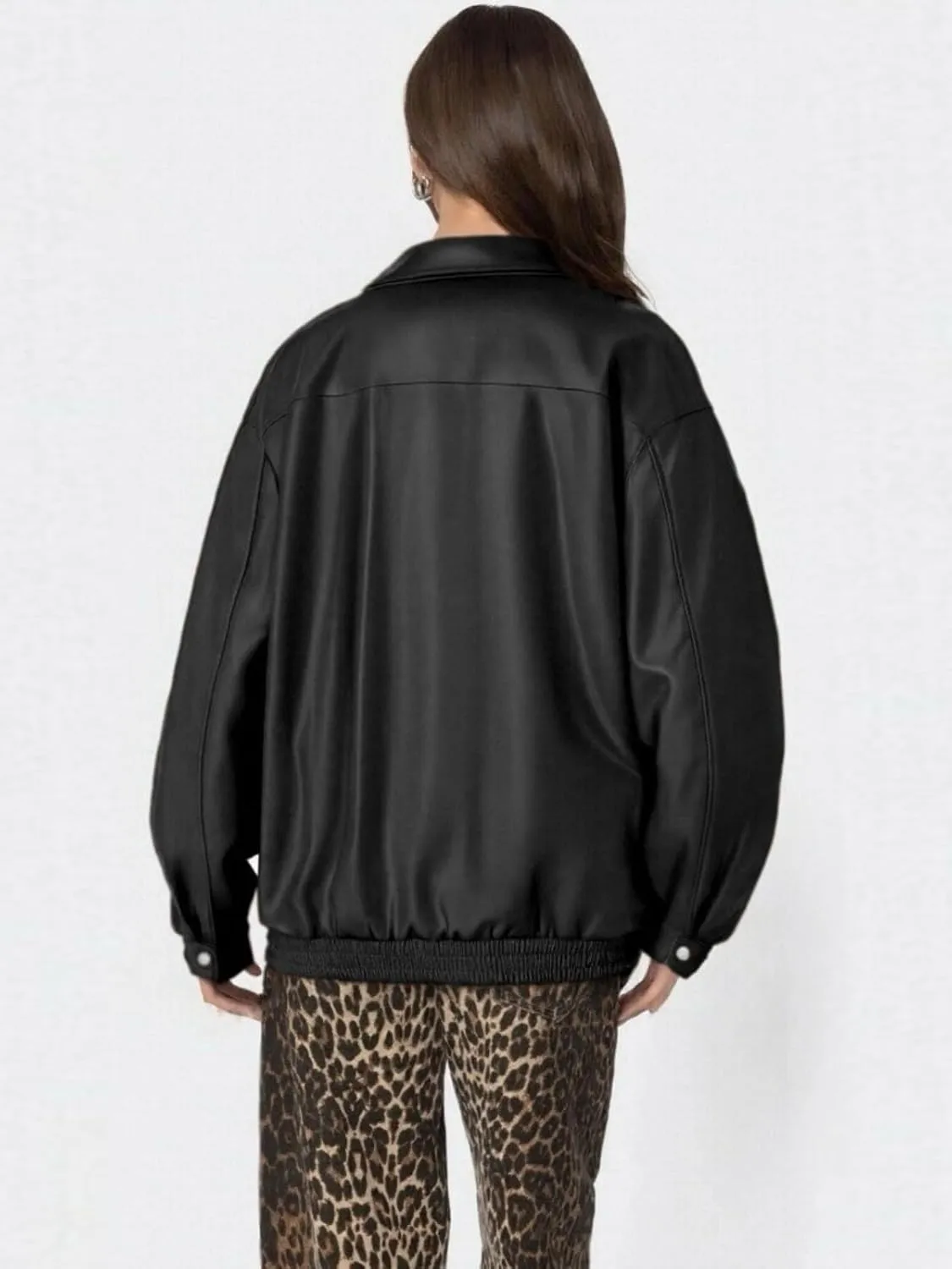 Womens Oversized Leather Jackets Faux Zip Up Motorcycle Bomber Coat Fall Trendy Winter Outfits