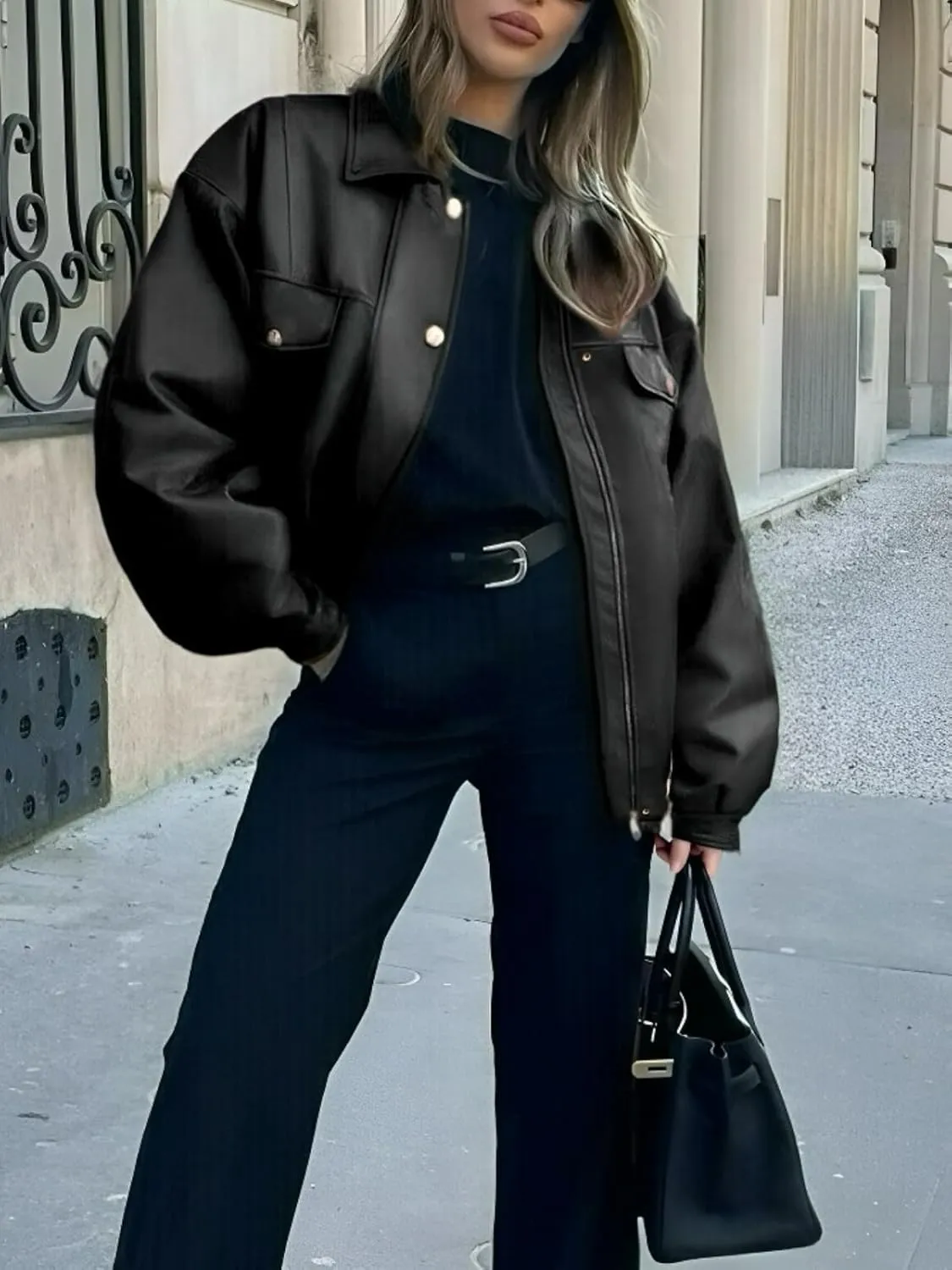 Womens Oversized Leather Jackets Faux Zip Up Motorcycle Bomber Coat Fall Trendy Winter Outfits