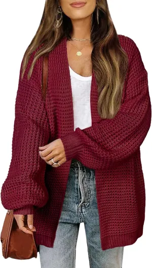 Womens Oversized Lightweight Waffle Knit Long Cardigan Spring 2025 Trendy Casual Outfits Open Front Duster Sweater