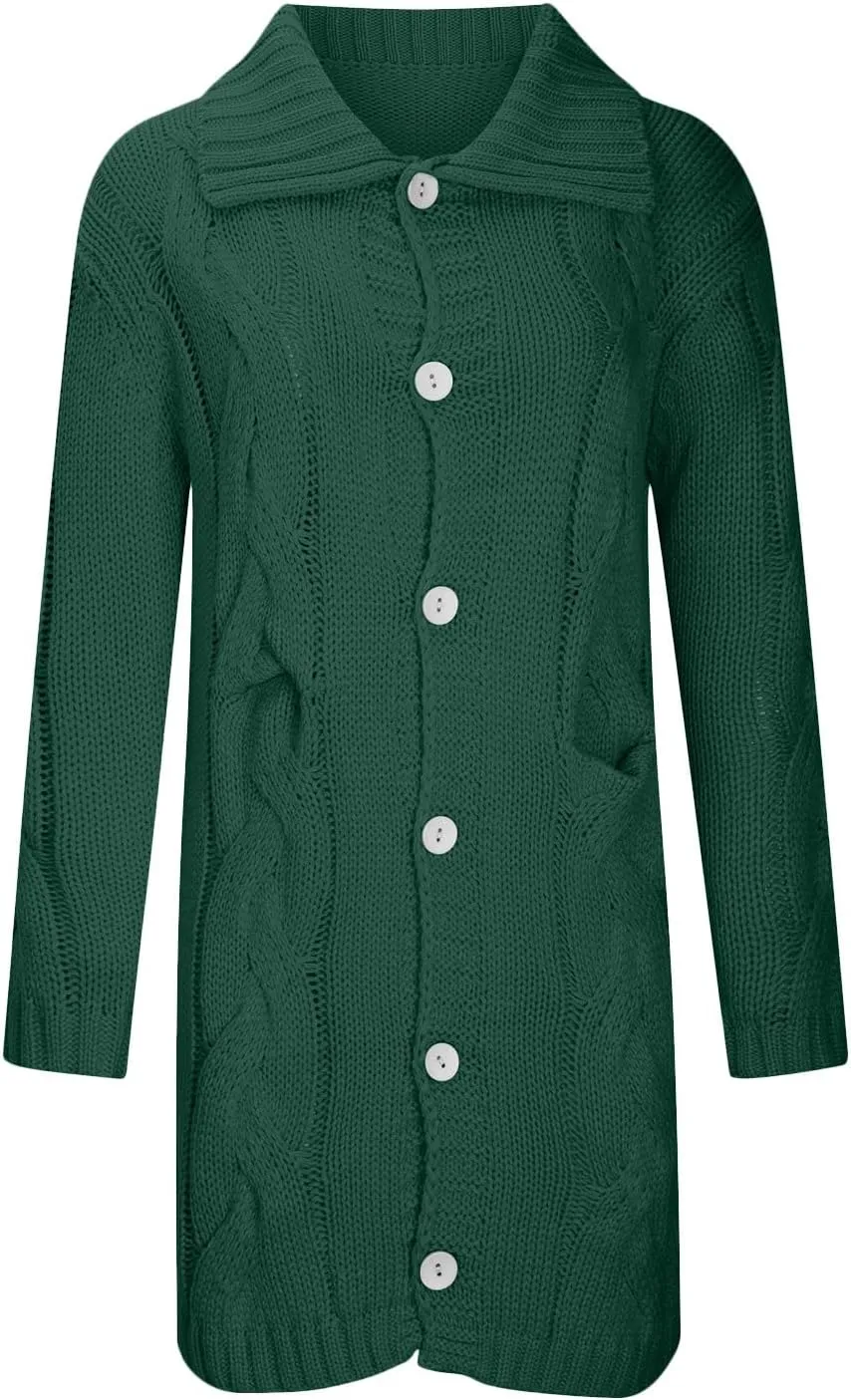 Women's Oversized Open Front Long Sleeve Cardigan Chunky Knit Sweaters Winter Open Front with Pockets Knit Sweater Tops