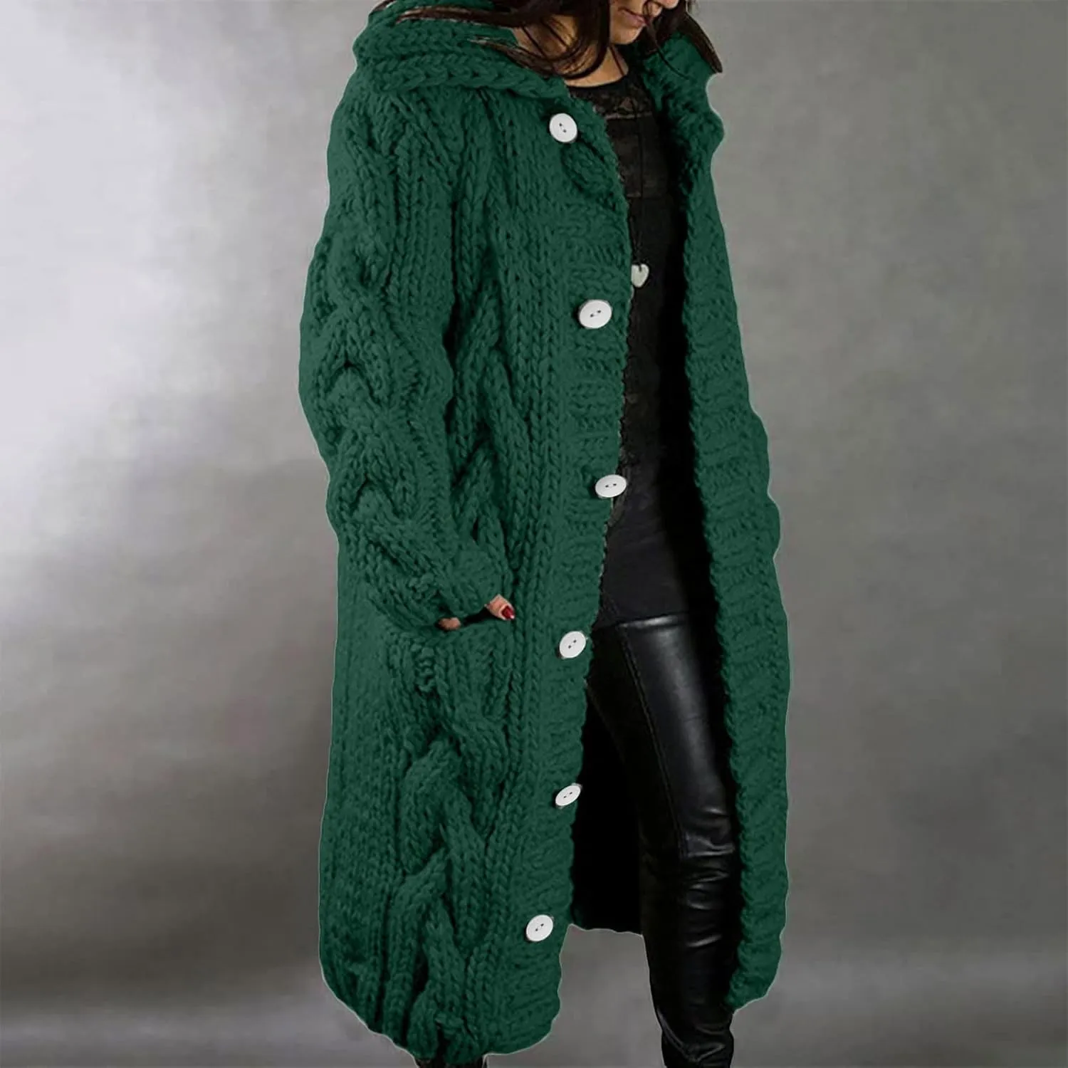 Women's Oversized Open Front Long Sleeve Cardigan Chunky Knit Sweaters Winter Open Front with Pockets Knit Sweater Tops