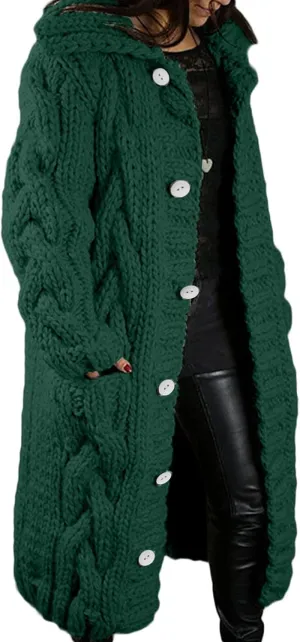Women's Oversized Open Front Long Sleeve Cardigan Chunky Knit Sweaters Winter Open Front with Pockets Knit Sweater Tops