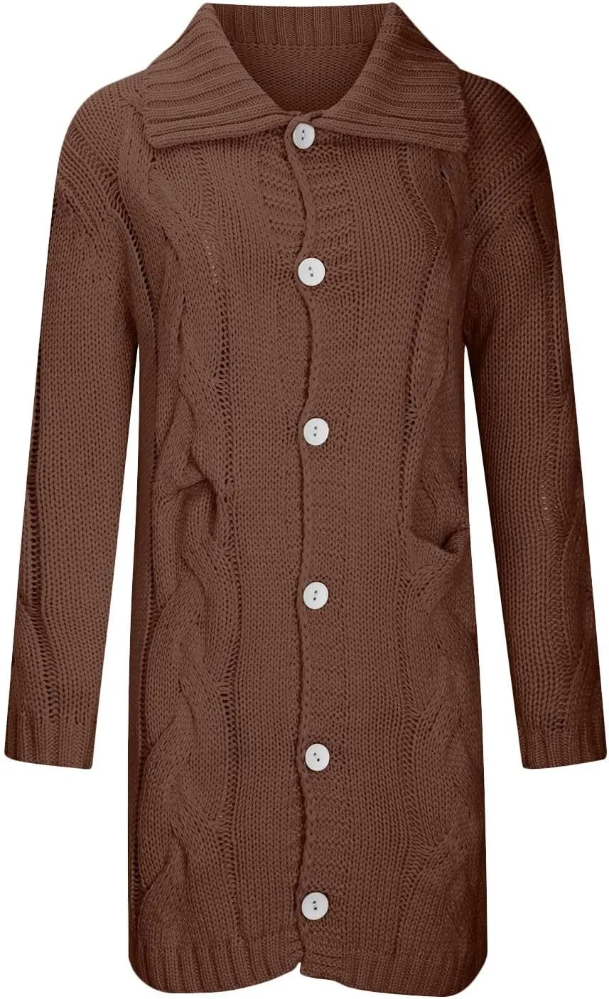 Women's Oversized Open Front Long Sleeve Cardigan Chunky Knit Sweaters Winter Open Front with Pockets Knit Sweater Tops