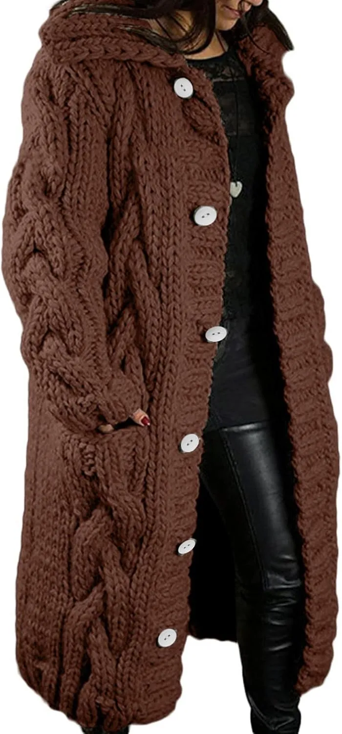Women's Oversized Open Front Long Sleeve Cardigan Chunky Knit Sweaters Winter Open Front with Pockets Knit Sweater Tops