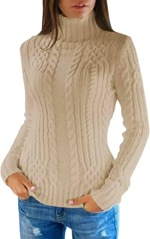 Women's Oversized Turtleneck Knitted Wool Knit Bottom Female Long Sleeve Thick Loose Pullover Sweater Dress Fall