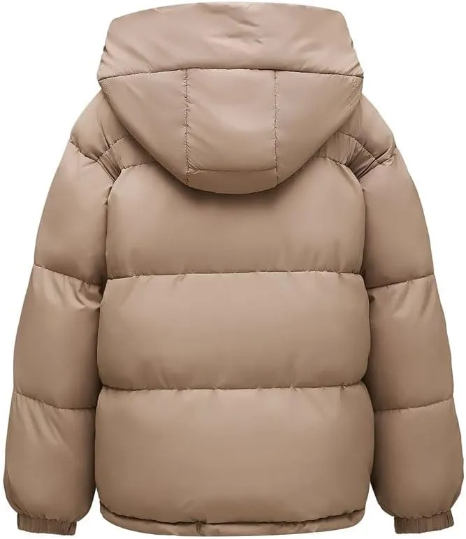 Women's Padded Quilted Puffer Jacket Winter Thicken Warm Cotton Coats Hooded Solid Color Zipper Parkas