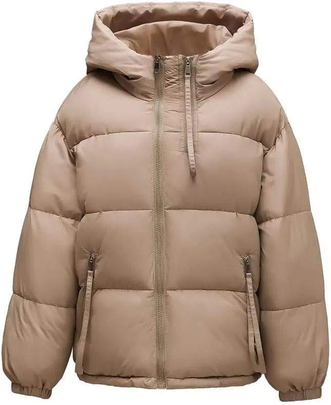 Women's Padded Quilted Puffer Jacket Winter Thicken Warm Cotton Coats Hooded Solid Color Zipper Parkas