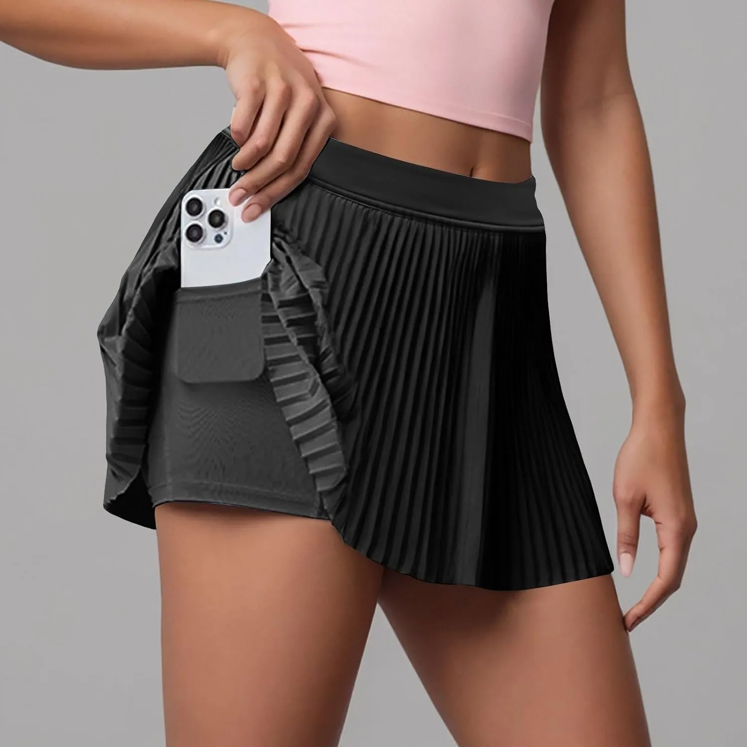 Womens Pleated Tennis Skirts High Waisted Skorts Lightweight Skirt Flowy Athletic Skirt with Pocket