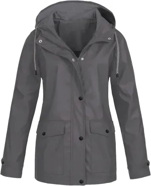 Womens Rain Jacket Lightweight Waterproof Windbreaker Mountain Jacket Zip Up Hooded Raincoats Outdoor Trench Coats