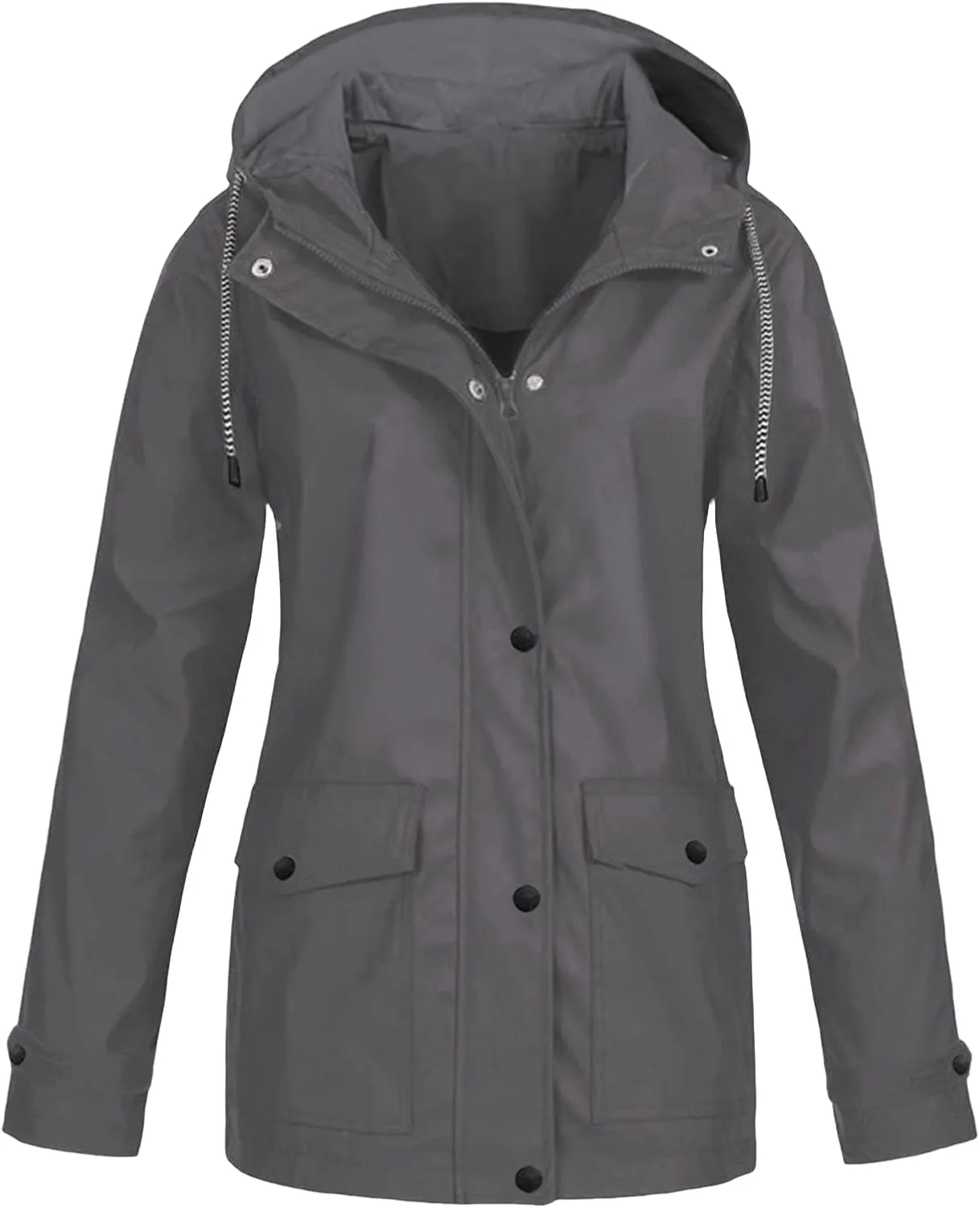 Womens Rain Jacket Lightweight Waterproof Windbreaker Mountain Jacket Zip Up Hooded Raincoats Outdoor Trench Coats